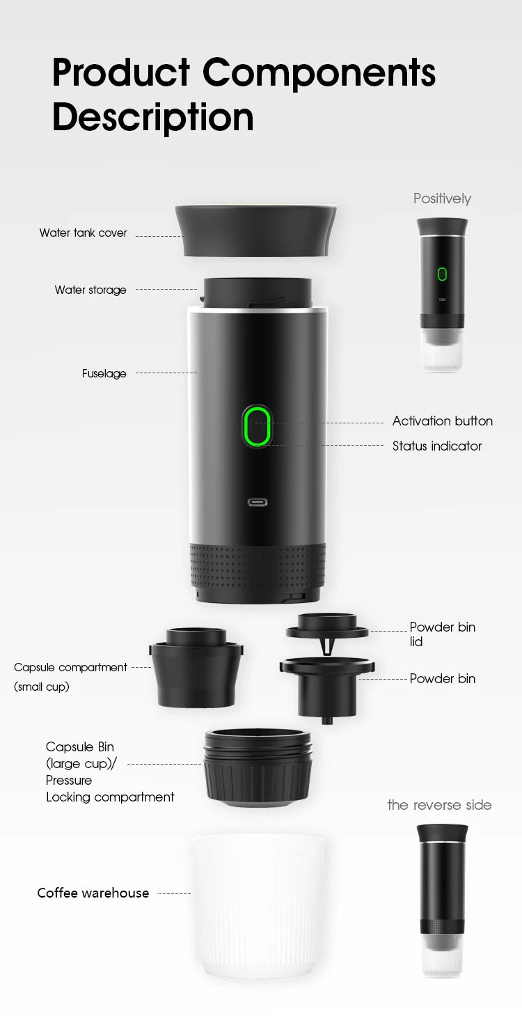 Wireless Electric Portable Espresso Coffee Machine for Car & Home Camping