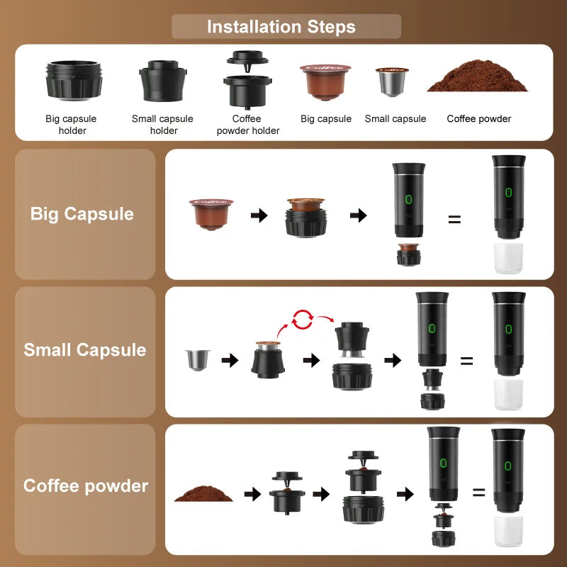Wireless Electric Portable Espresso Coffee Machine for Car & Home Camping