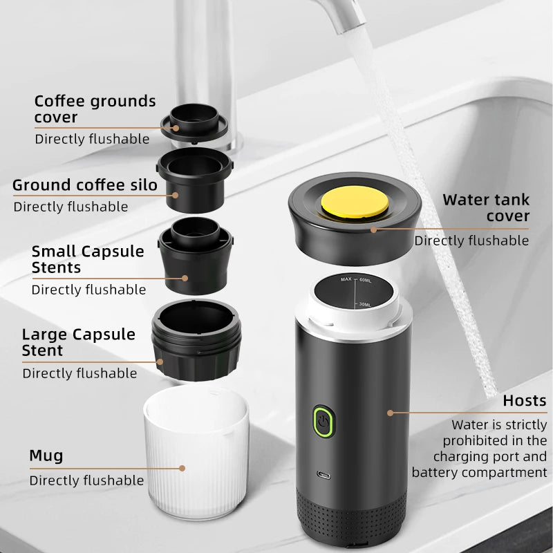 Wireless Electric Portable Espresso Coffee Machine for Car & Home Camping