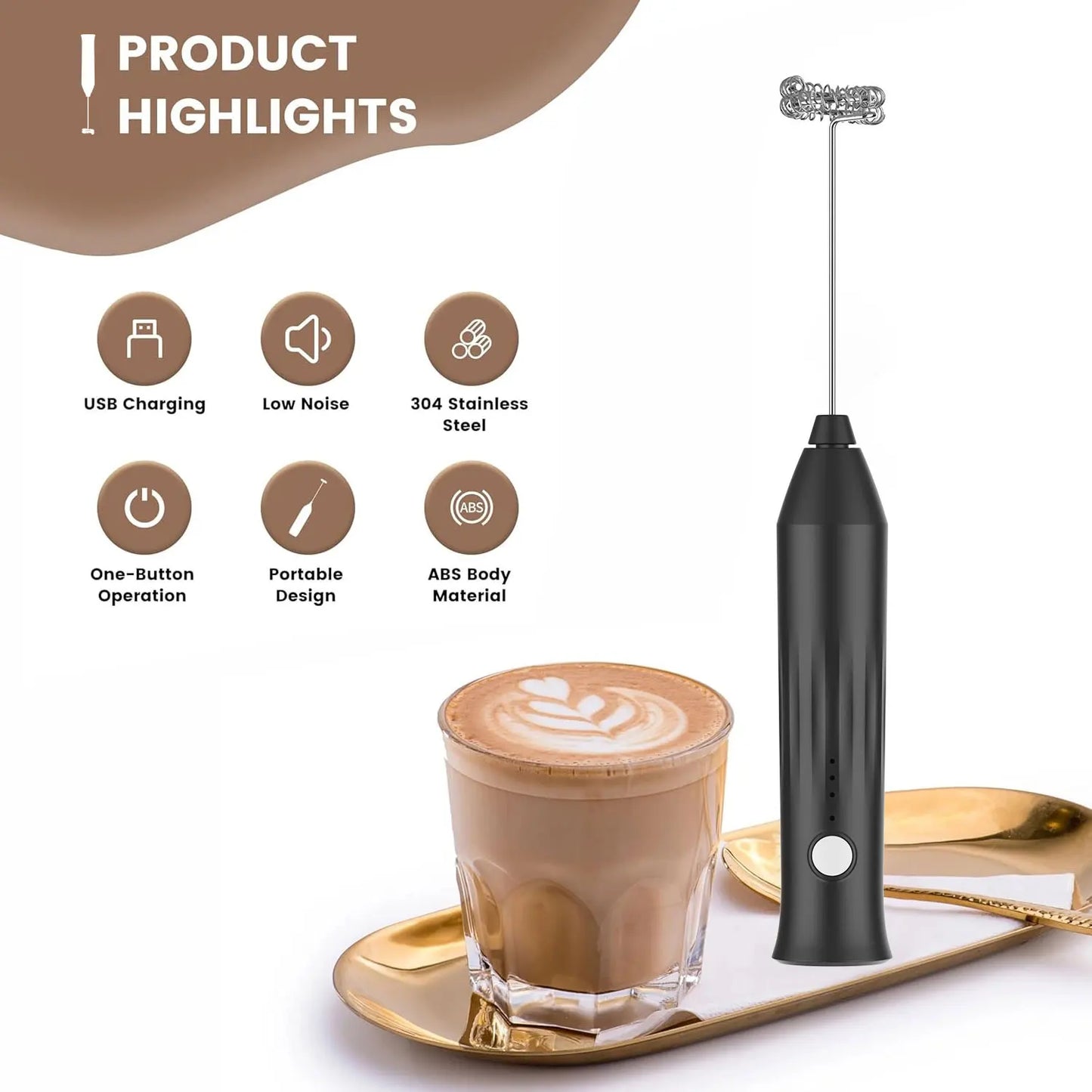 MINI Milk Frother USB Rechargeable 3 Speeds