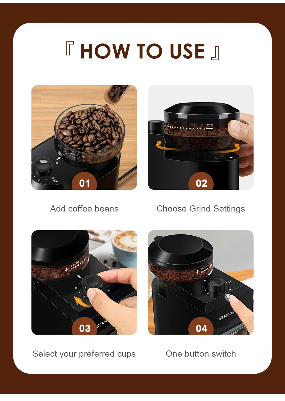 Automatic Burr Mill Coffee Grinder Electric Coffee Bean Grinding